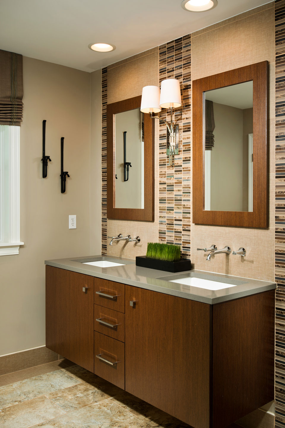 Coastal bathroom design with soaking tub